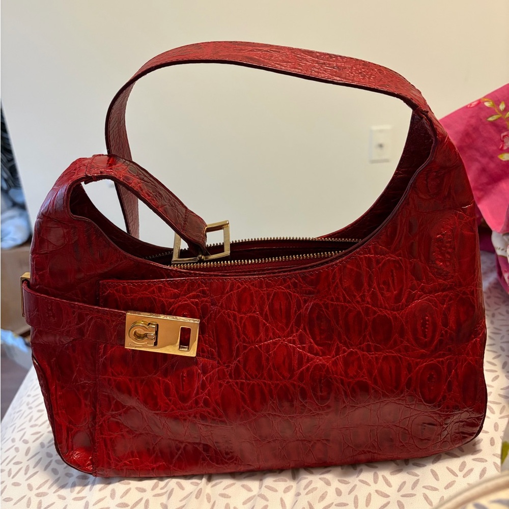 Vintage Ferragamo Y2K Crocodile Embossed Bag